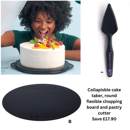 Tupperware Collapsible Cake Taker, cutting mat and pastry/cake slice set