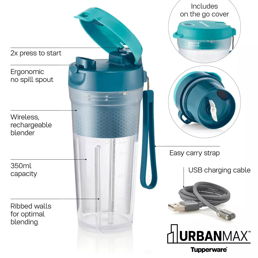 Tupperware Urbanmax Wireless Rechargable Portable Blender 350ml Blue